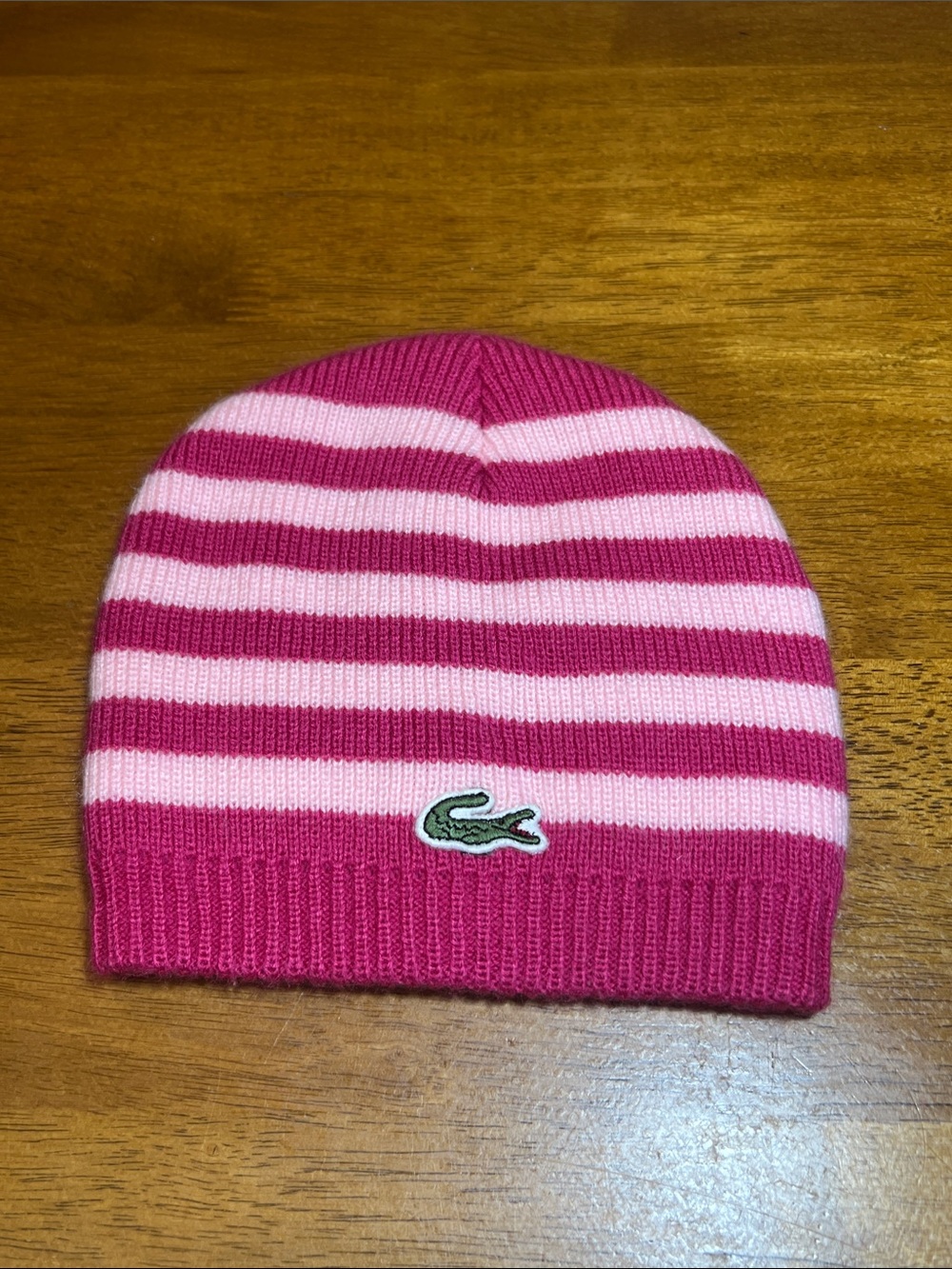 Lacoste Kids Hot Pink and Light Pink Striped Beanie ONE SIZE nwot